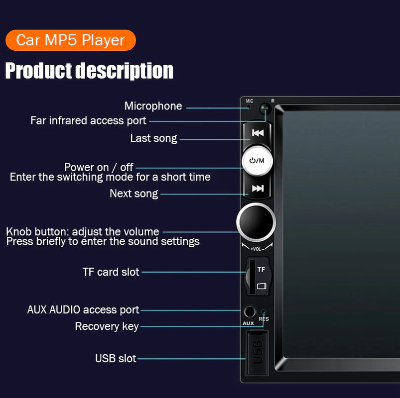 7" Double 2 DIN Car MP5 Player Bluetooth Touch Screen Stereo Radio with Camera