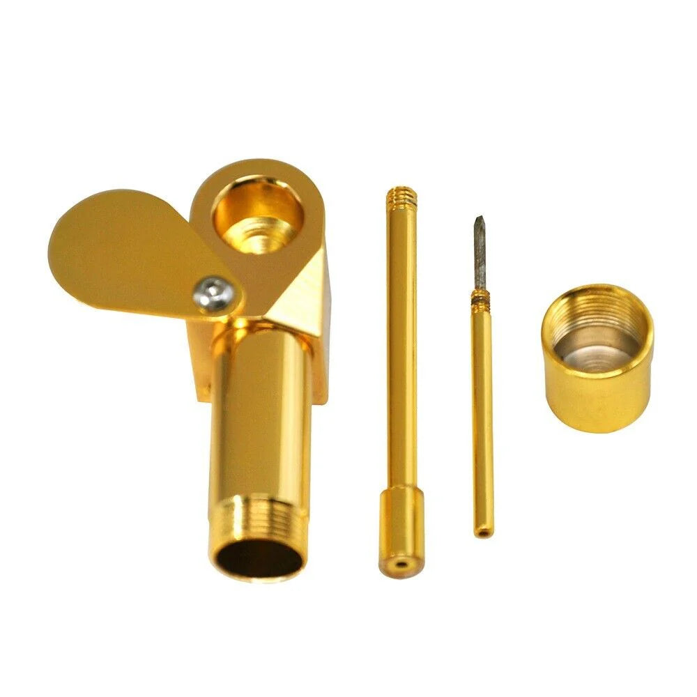 Brass Tobacco Smoking Pipe W/ Stash Storage Cylinder Chamber Metal W/ Lid Bowl