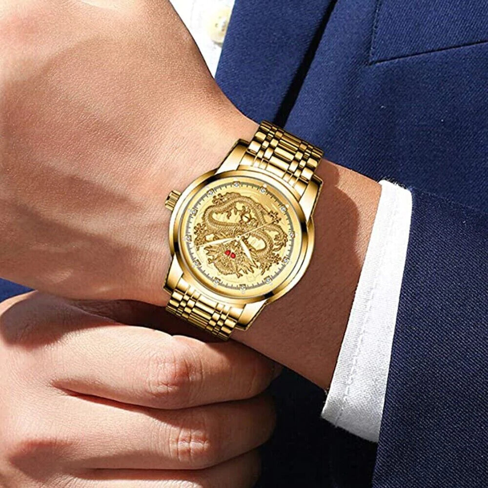 Business Gift Waterproof Gold Men'S Diamond Quartz Watch Classic Stainless Steel