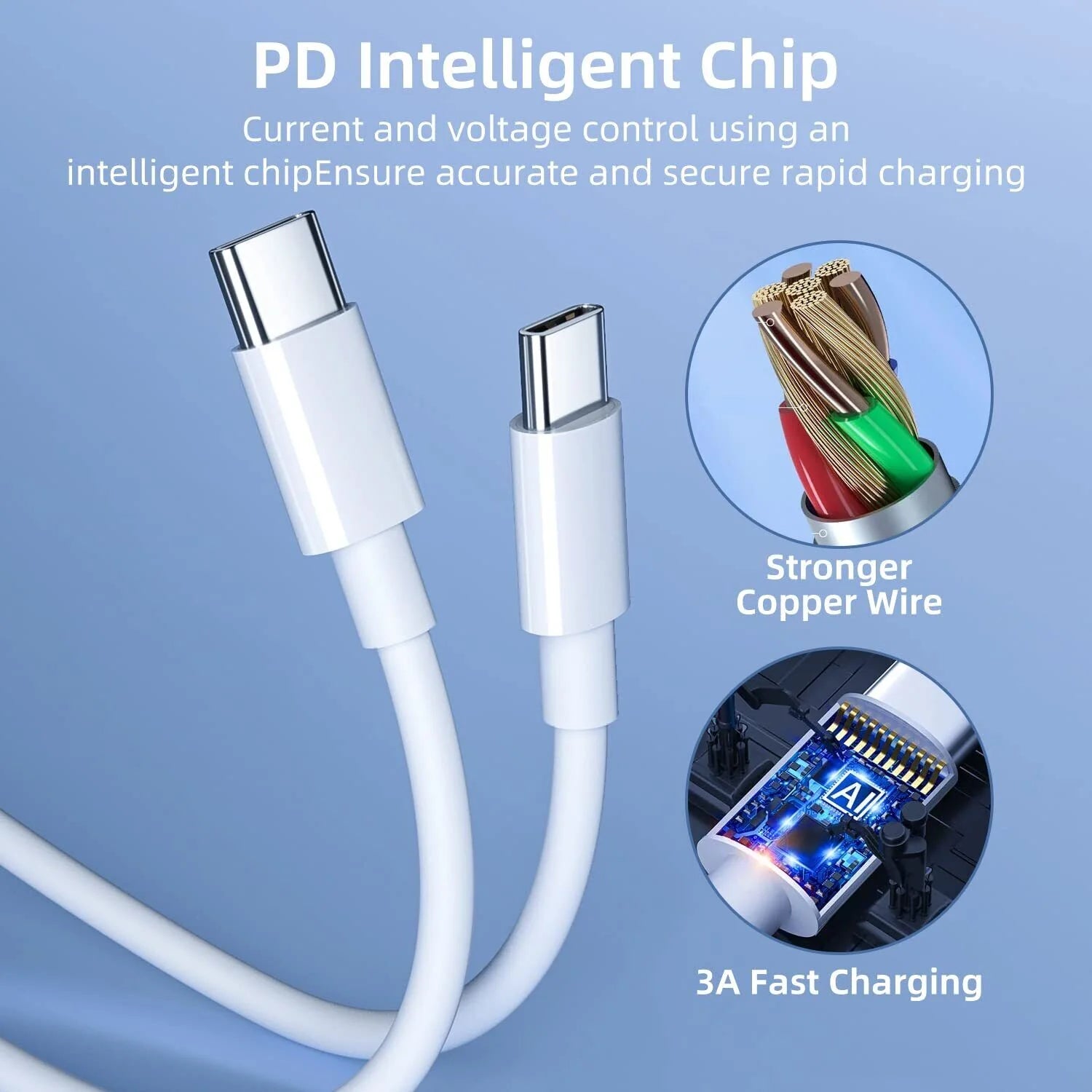 3 Pack 6FT USB-C to USB-C Cable Fast Charge Type C Charging Cord Rapid Charger