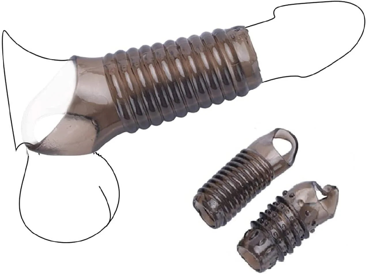 2PCS Reusable Cock Ring Glans Penis Enlarger Delayed Ejaculation Sleeve Extender