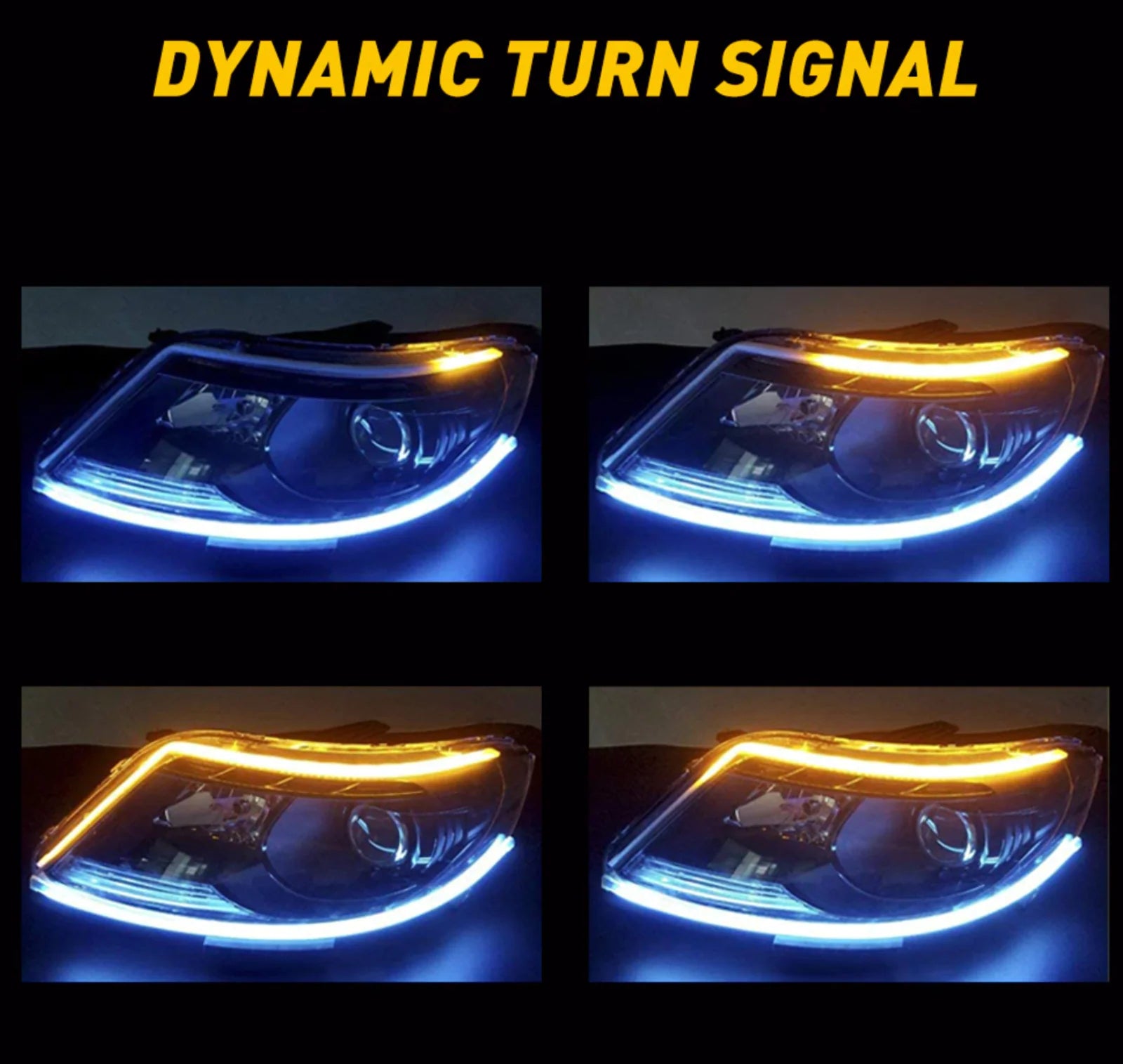 2 X 60CM Slim Amber Sequential Flexible LED DRL Turn Signal Strip for Headlight