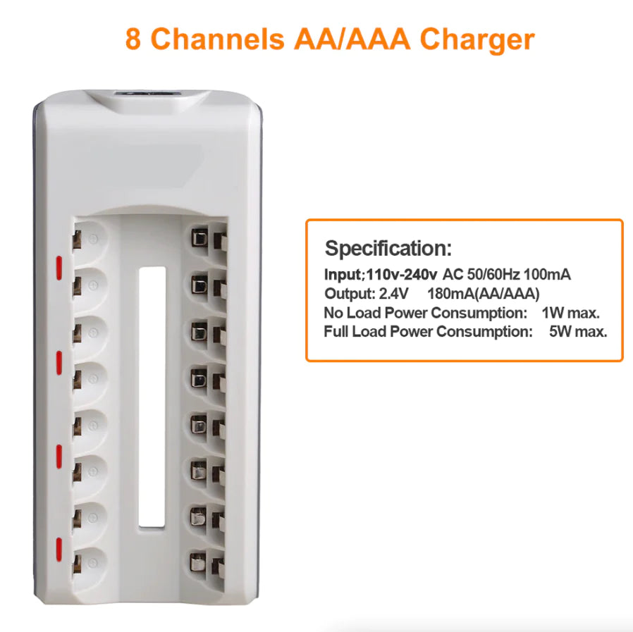 8 Slot Battery Charger for Ni-Mh Ni-Cd AA AAA Rechargeable Batteries Fast Charge