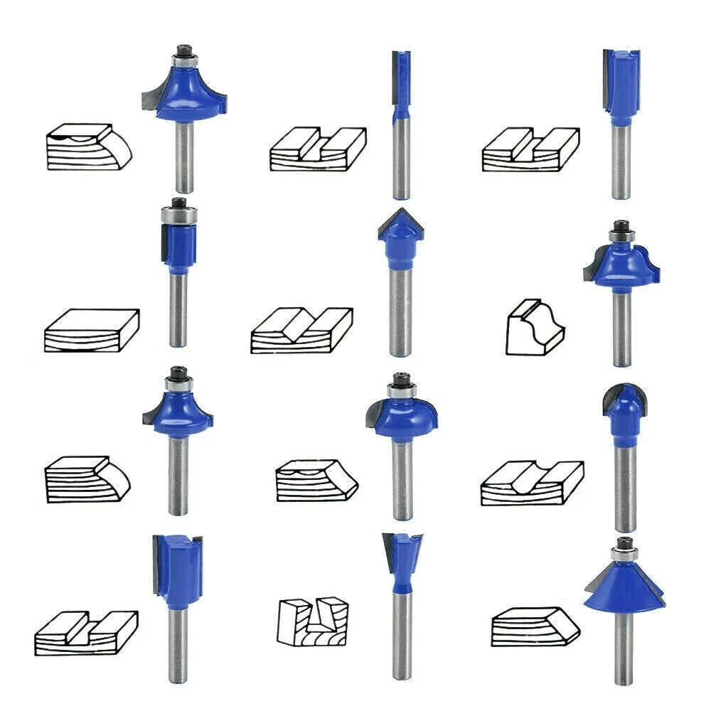15Pcs Carbon Milling Cutter Router Bit Set Tungsten Carbide Router 1/4" Shank US