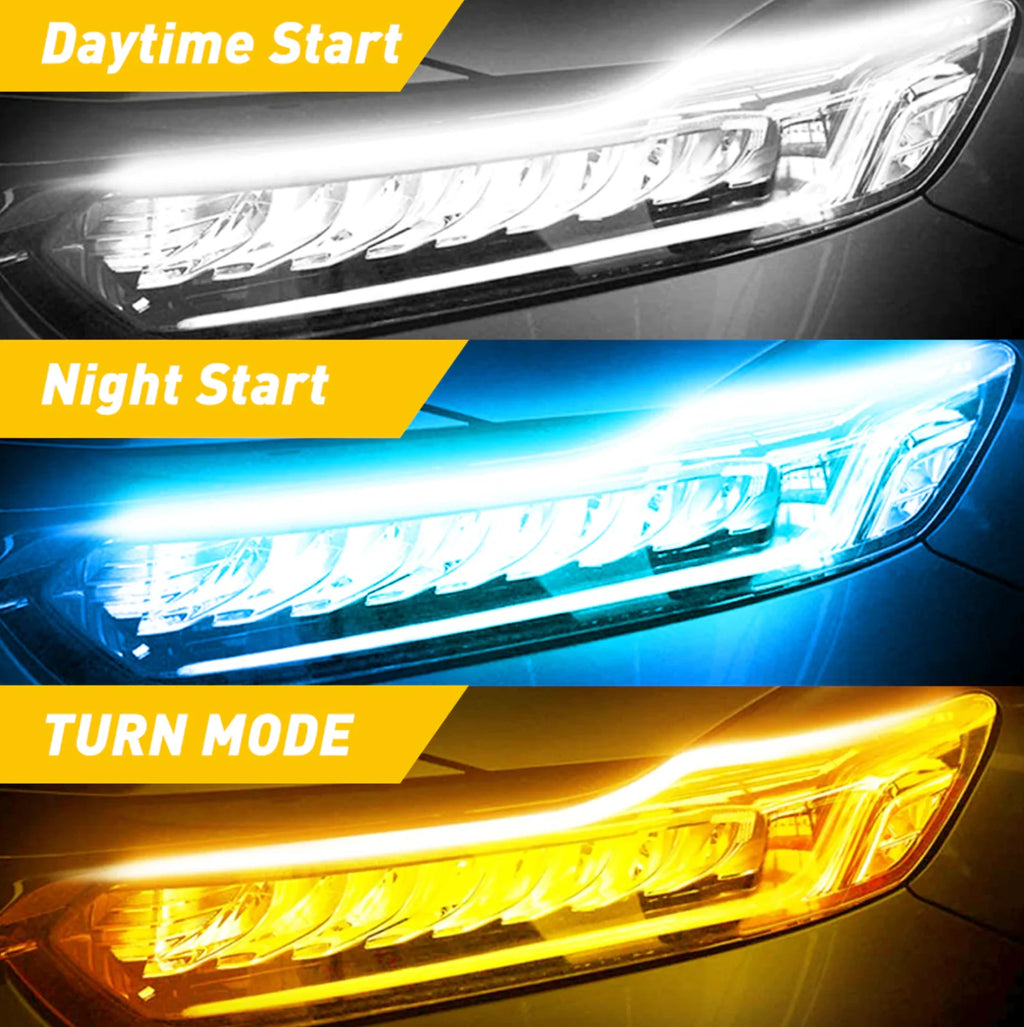 2 X 60CM Slim Amber Sequential Flexible LED DRL Turn Signal Strip for Headlight