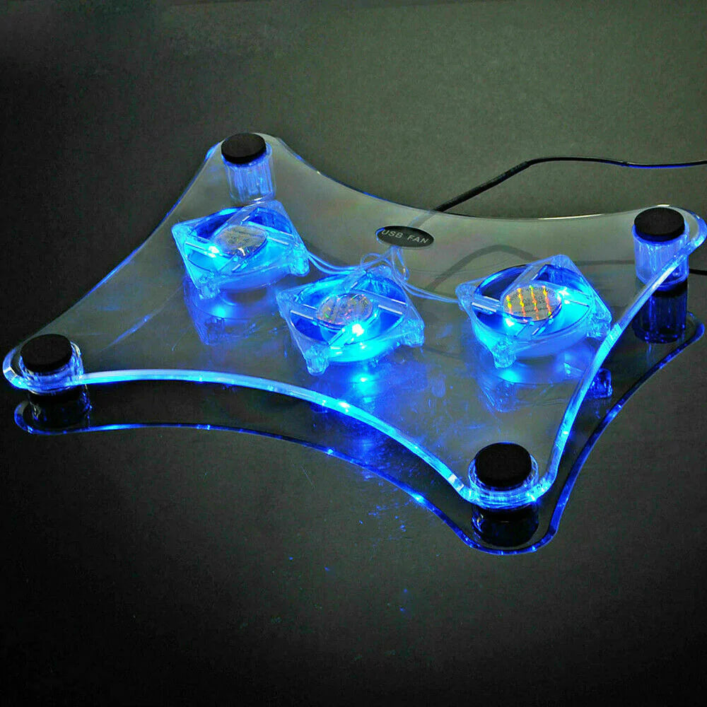 3 Fans USB Cooler Cooling Pad Stand LED Light Radiator for Laptop PC Notebook