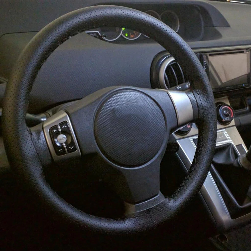 Genuine Leather DIY Car Steering Wheel Cover Anti-Slip for 15"/38 Cm Black US