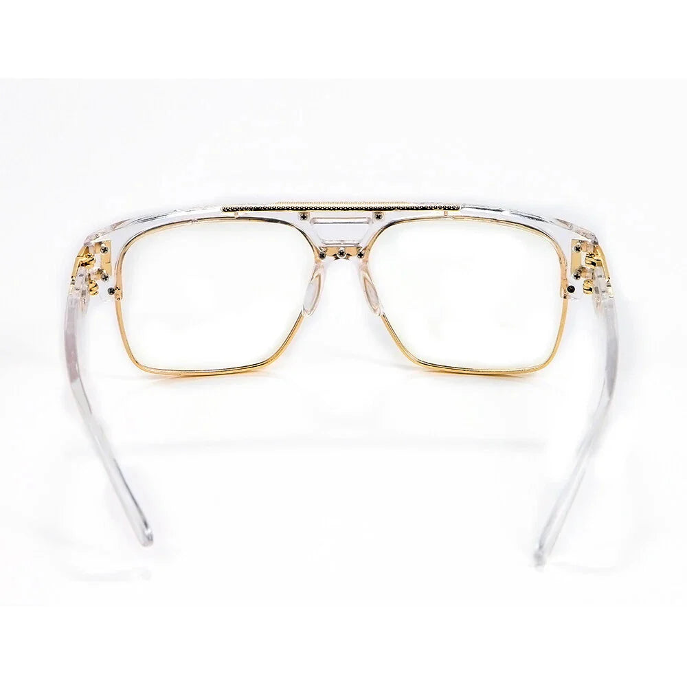 Men'S Sunglasses Designer Fashion Square Clear Gold Frame Clear Lens Style W/Box