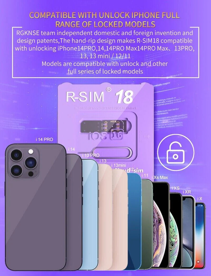 R-SIM18 RSIM 18 Nano Unlock Card for Iphone 14 plus 13 12 11 Pro Max X XR Ios 16