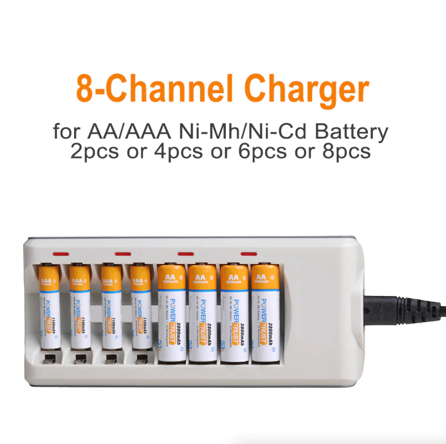 8 Slot Battery Charger for Ni-Mh Ni-Cd AA AAA Rechargeable Batteries Fast Charge