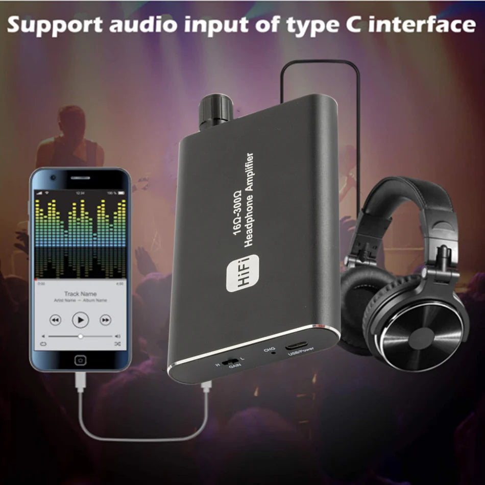 16-300Ω HIFI Headphone Amplifier Portable Earphone AMP 3.5Mm W/ Audio USB Cable