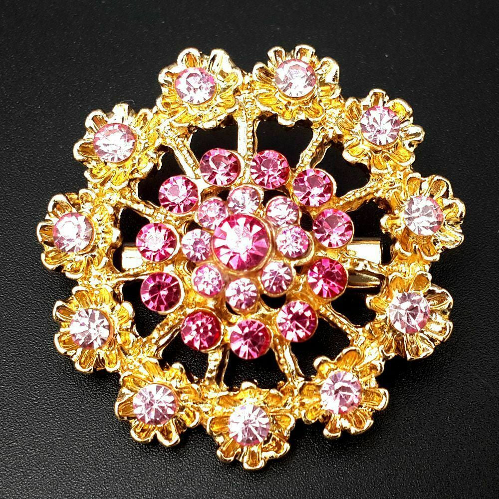 24Pc Vintage Brooch Lot Mixed Alloy Rhinestone Crystal Pins Wedding Bouquet DIY