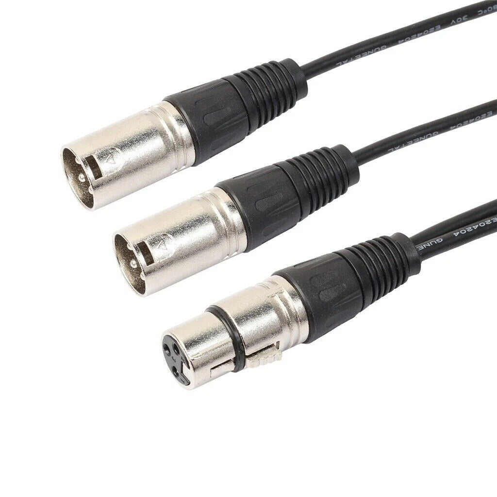 3Pin XLR Female Jack to Dual 2 Male Plug Y Splitter Cable Adapter Microphone USA