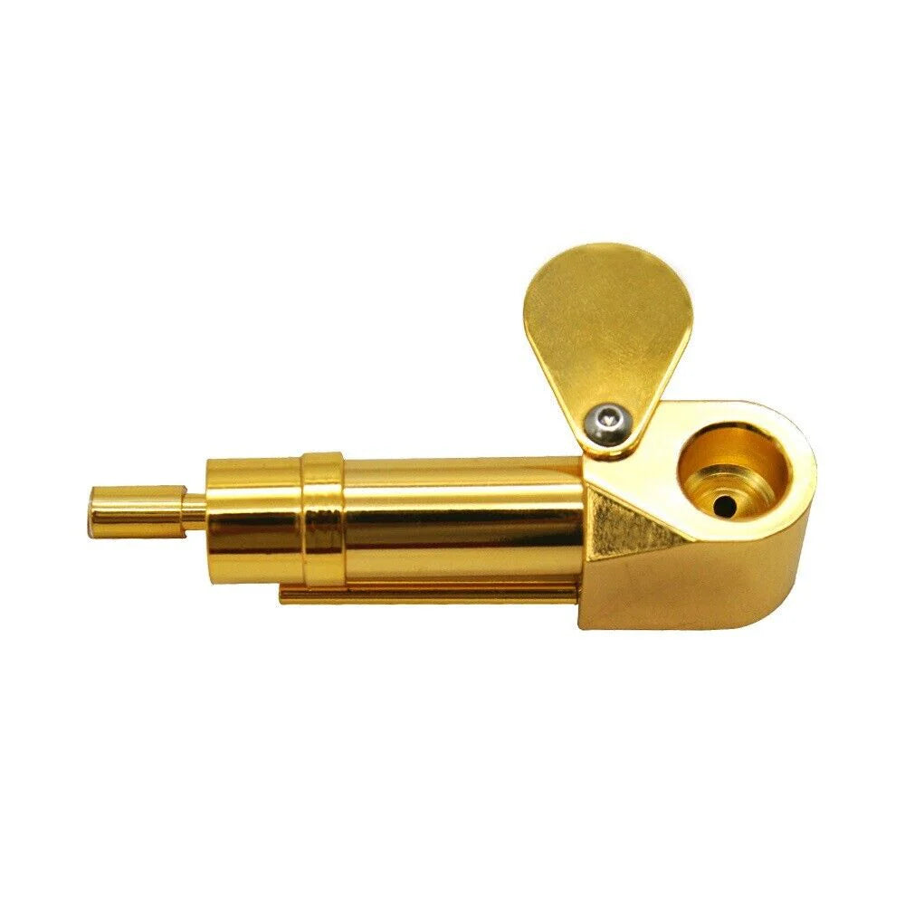 Brass Tobacco Smoking Pipe W/ Stash Storage Cylinder Chamber Metal W/ Lid Bowl