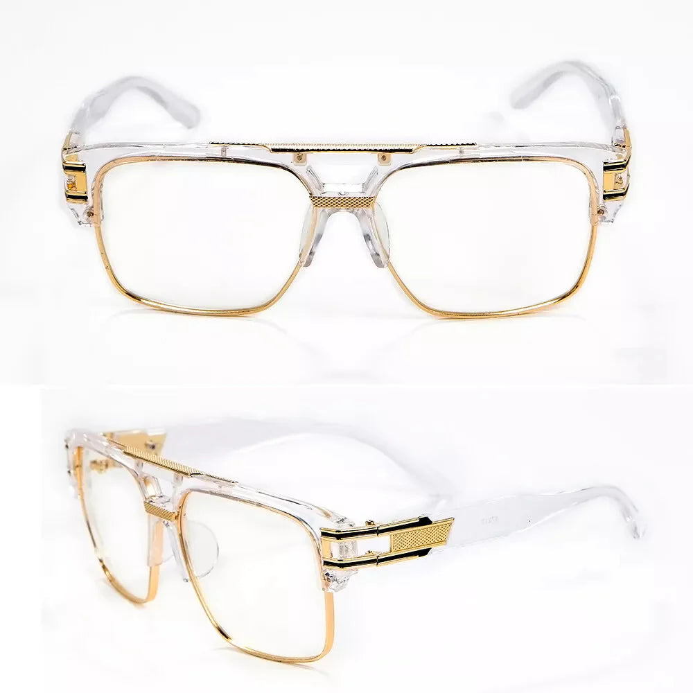 Men'S Sunglasses Designer Fashion Square Clear Gold Frame Clear Lens Style W/Box