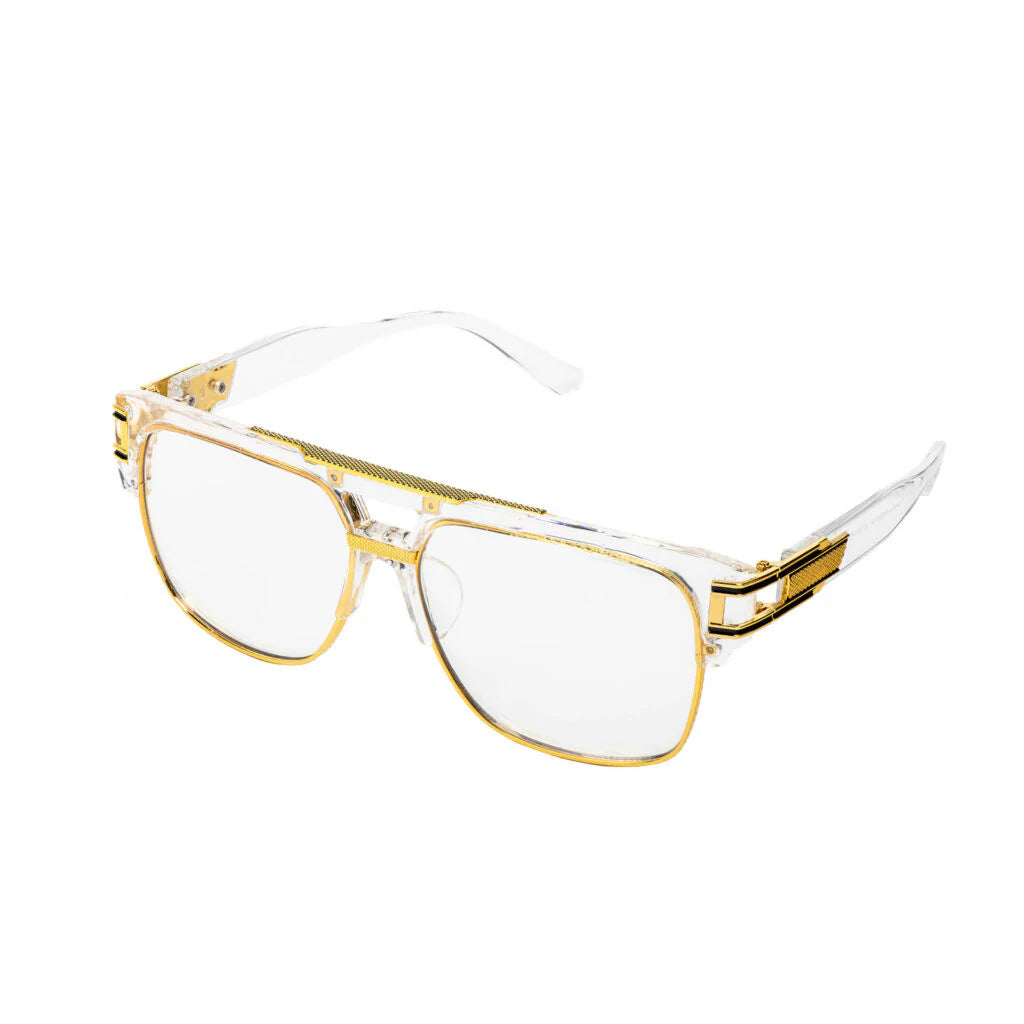 Men'S Sunglasses Designer Fashion Square Clear Gold Frame Clear Lens Style W/Box