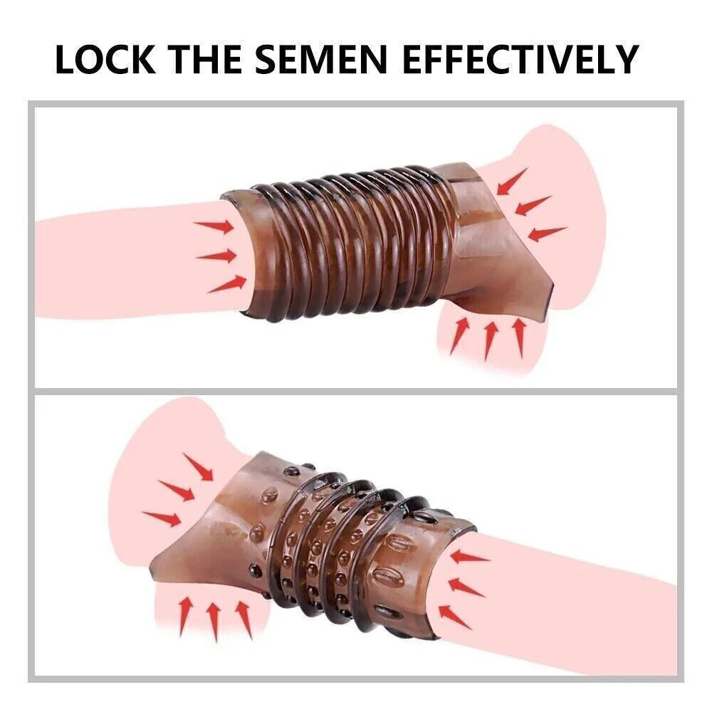 2PCS Reusable Cock Ring Glans Penis Enlarger Delayed Ejaculation Sleeve Extender