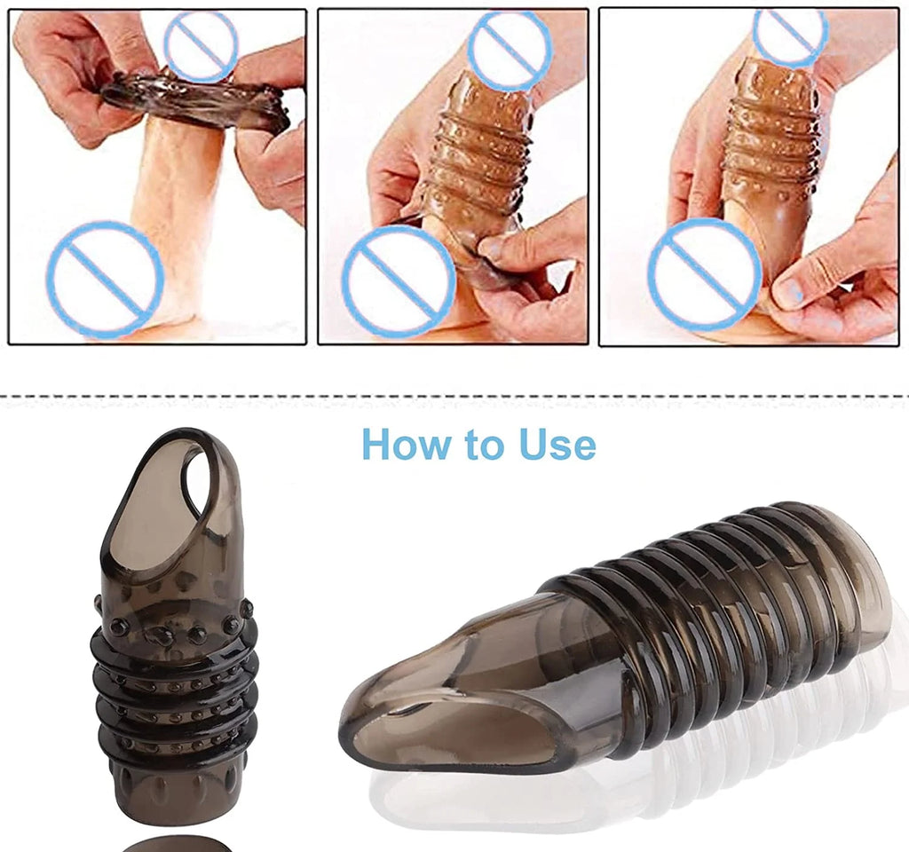 2PCS Reusable Cock Ring Glans Penis Enlarger Delayed Ejaculation Sleeve Extender