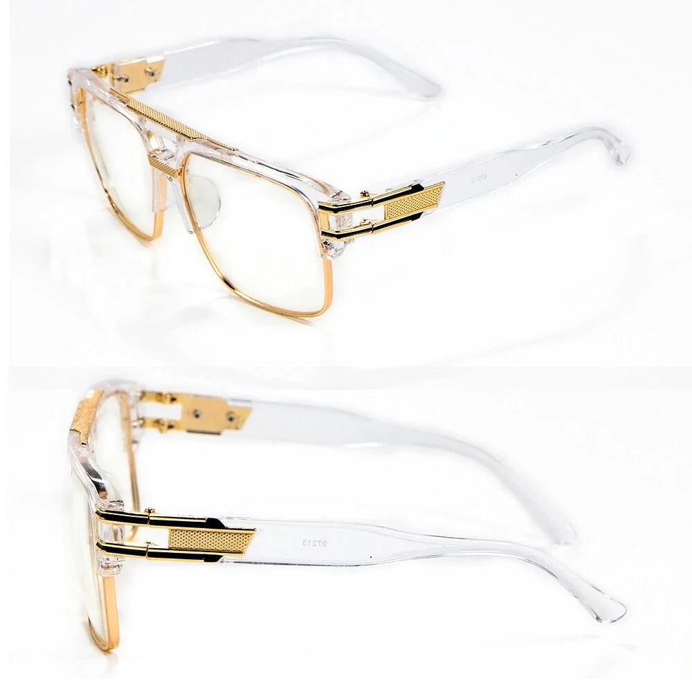 Men'S Sunglasses Designer Fashion Square Clear Gold Frame Clear Lens Style W/Box