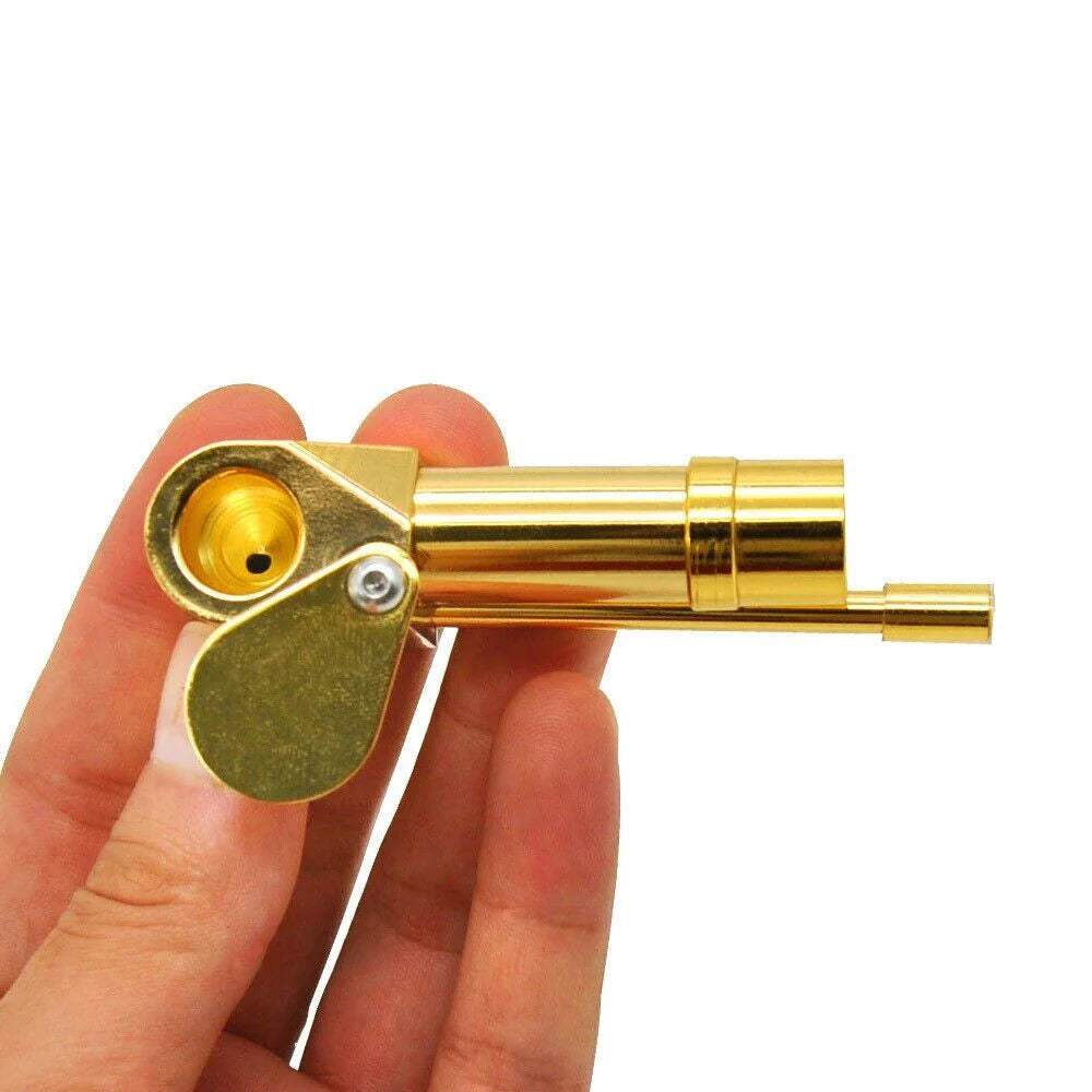 Brass Tobacco Smoking Pipe W/ Stash Storage Cylinder Chamber Metal W/ Lid Bowl