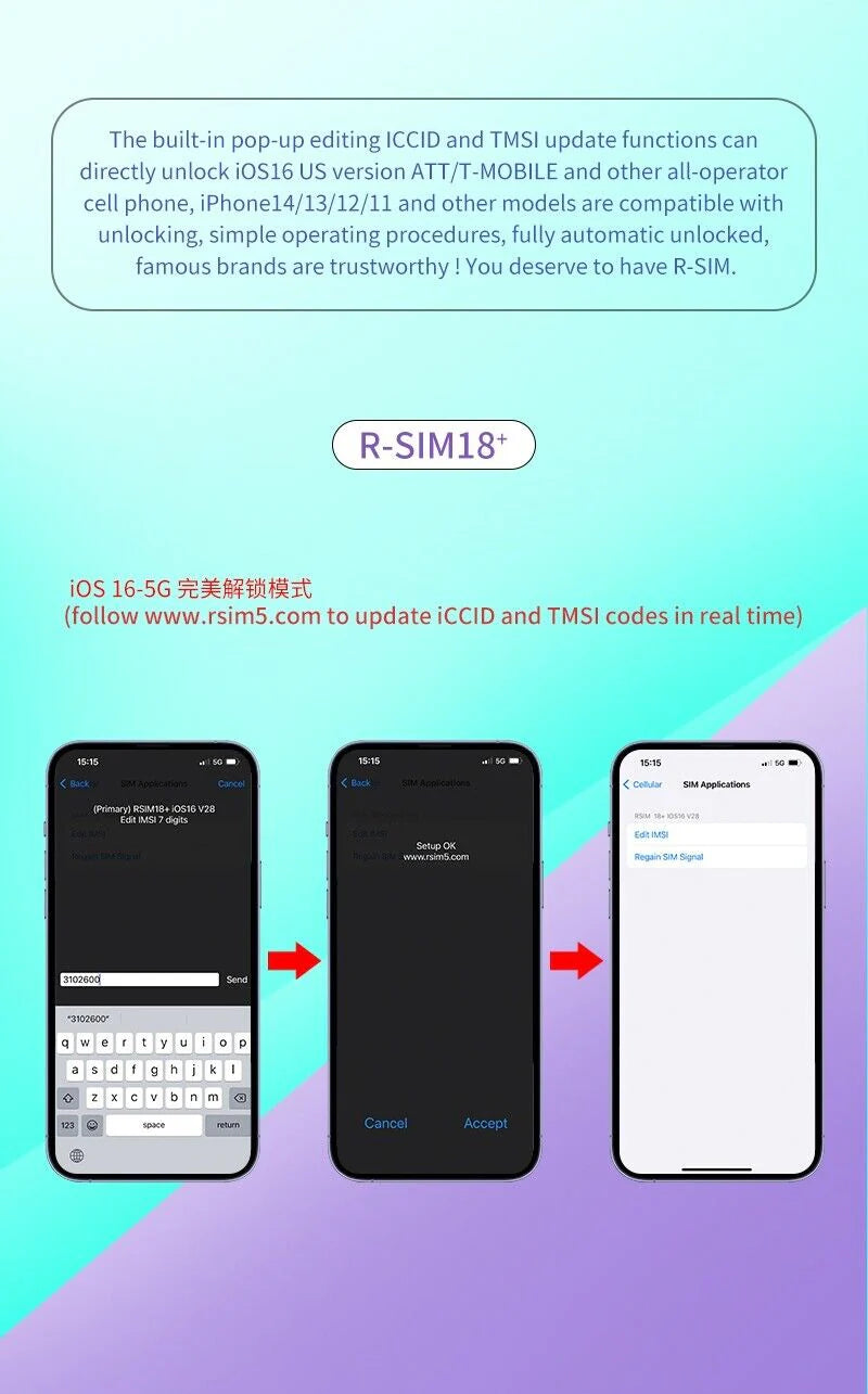 R-SIM18+ RSIM 18+ Nano Unlock Card for Iphone 14 plus 13 12 11 Pro Max XR Ios 16