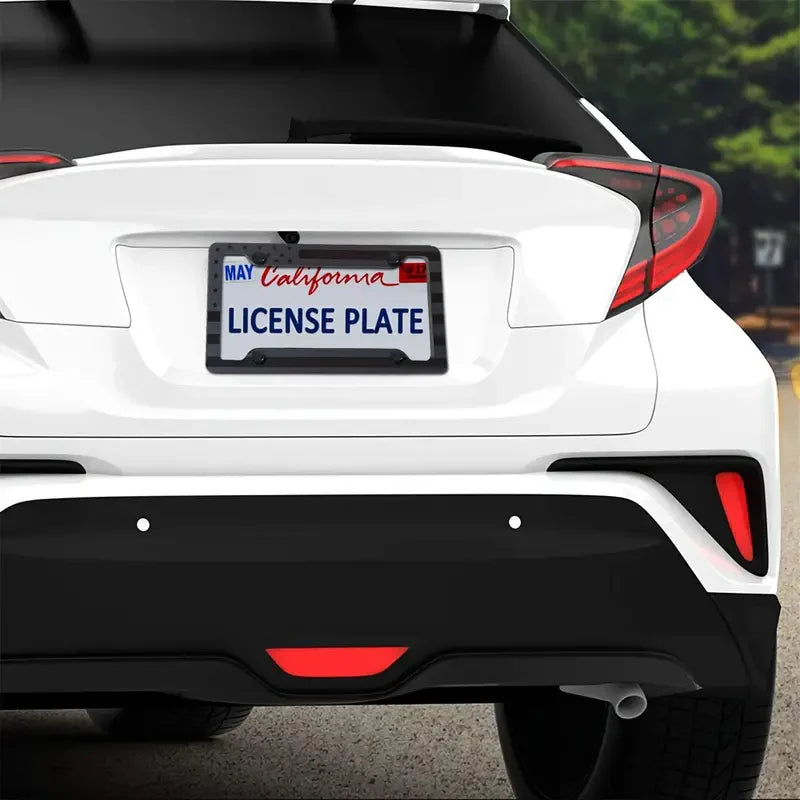 1X Black 3D USA American Flag License Plate Frame Holder Auto Car Tag Decal ABS