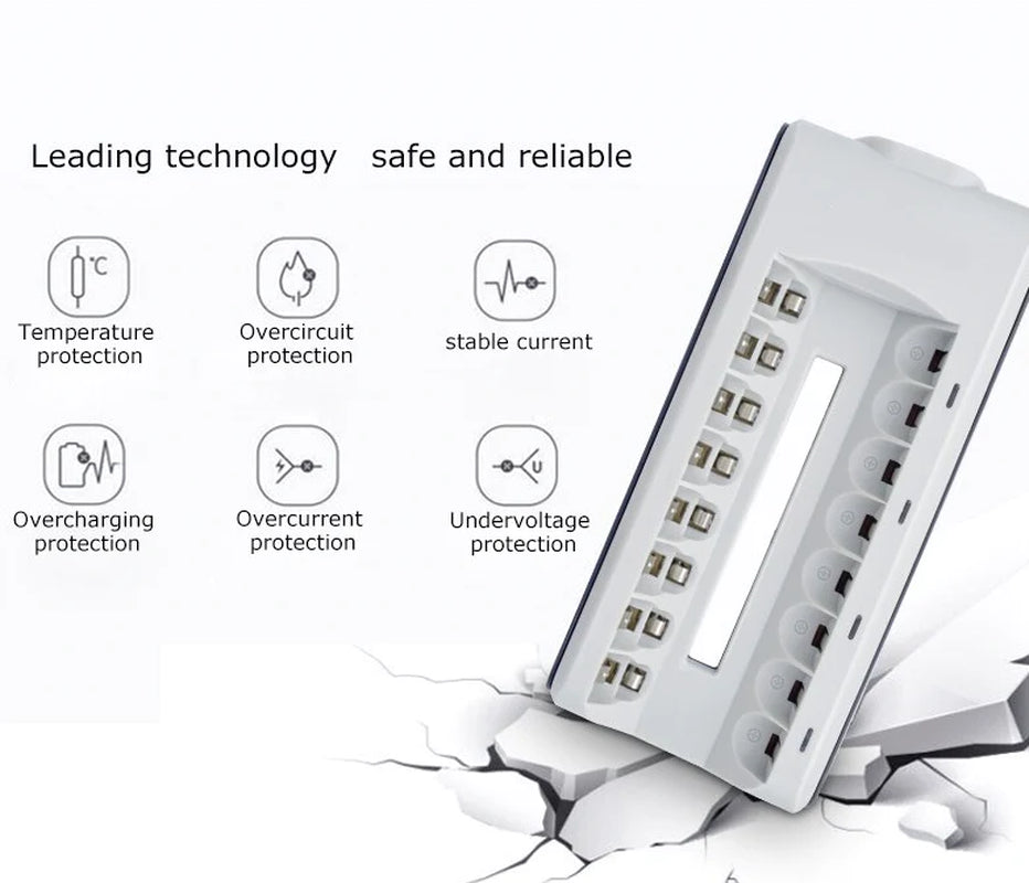 8 Slot Battery Charger for Ni-Mh Ni-Cd AA AAA Rechargeable Batteries Fast Charge