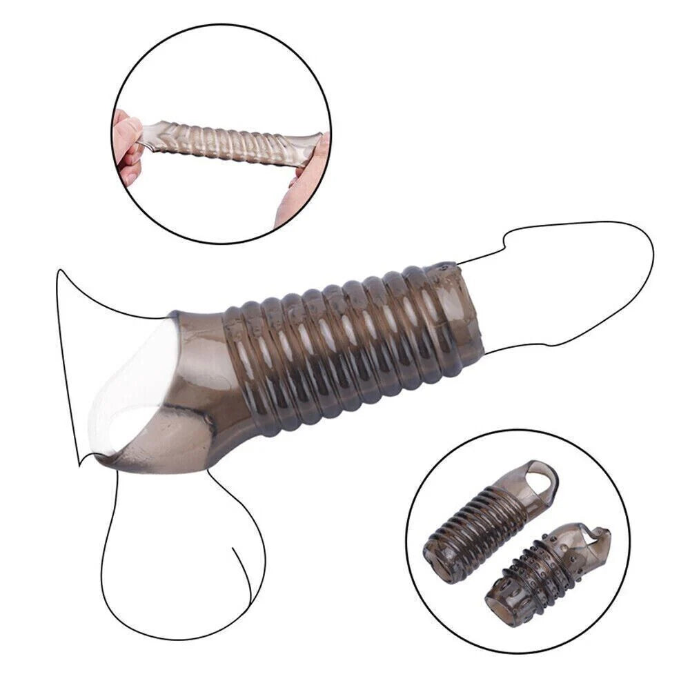 2PCS Reusable Cock Ring Glans Penis Enlarger Delayed Ejaculation Sleeve Extender
