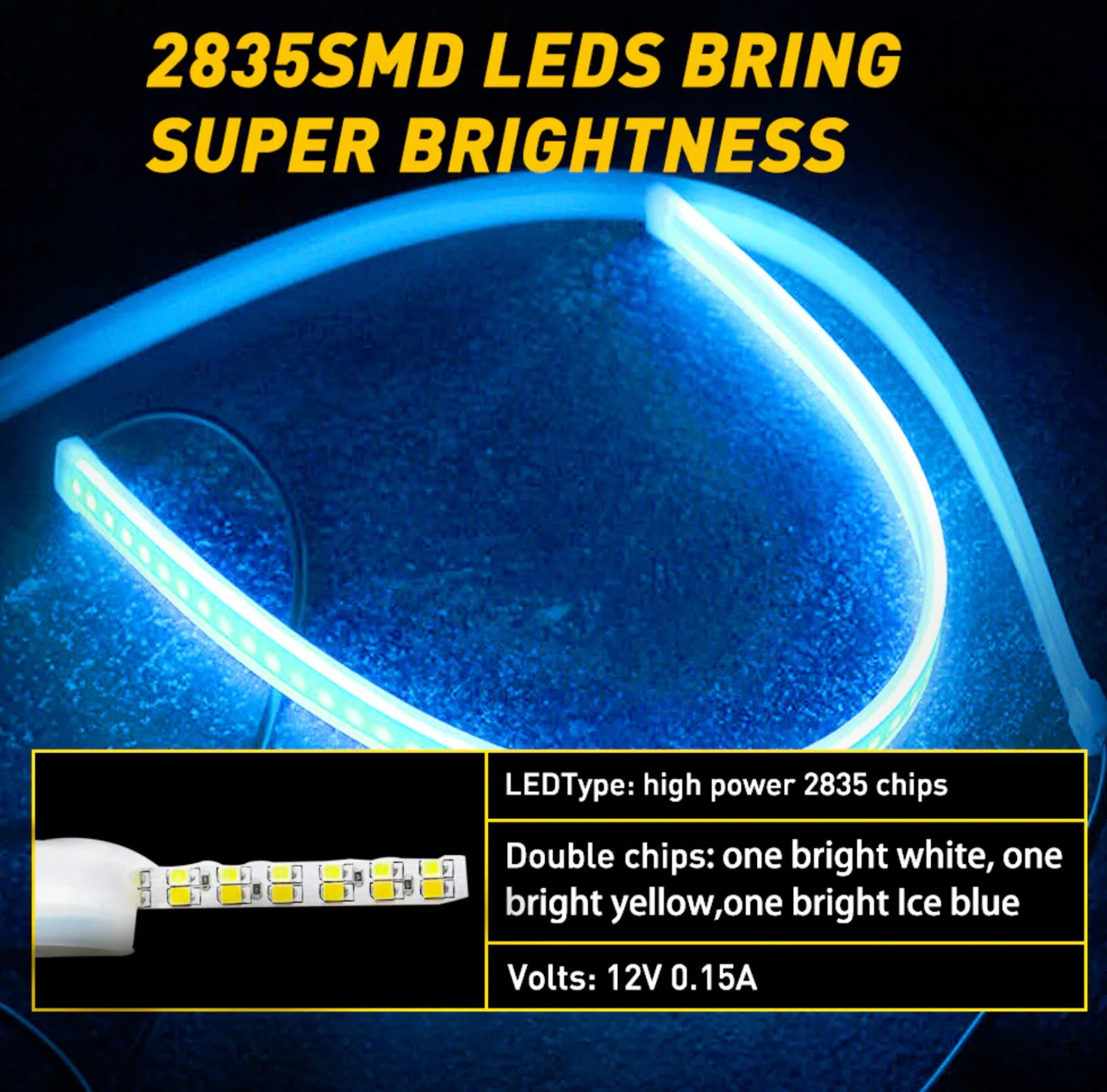 2 X 60CM Slim Amber Sequential Flexible LED DRL Turn Signal Strip for Headlight