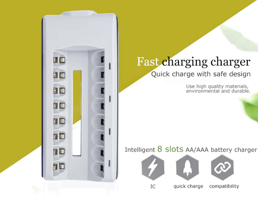 8 Slot Battery Charger for Ni-Mh Ni-Cd AA AAA Rechargeable Batteries Fast Charge
