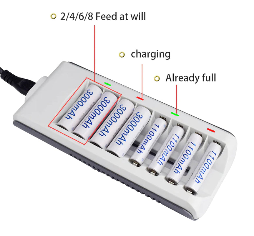8 Slot Battery Charger for Ni-Mh Ni-Cd AA AAA Rechargeable Batteries Fast Charge