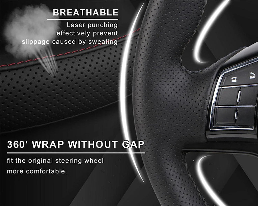Genuine Leather DIY Car Steering Wheel Cover Anti-Slip for 15"/38 Cm Black US