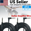 2 PACK 10FT Electric Patch Cord Guitar Amplifier Amp Cable Right Angle 90 Degree