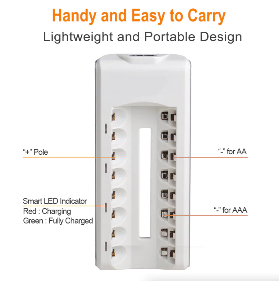 8 Slot Battery Charger for Ni-Mh Ni-Cd AA AAA Rechargeable Batteries Fast Charge