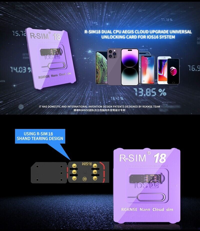 R-SIM18 RSIM 18 Nano Unlock Card for Iphone 14 plus 13 12 11 Pro Max X XR Ios 16