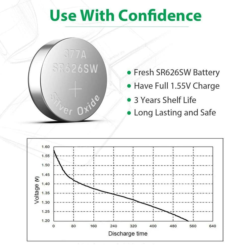 10 X OEM SPEC 377 376 364 363 WATCH BATTERY SR626SW SR626W Silver Oxide Battery