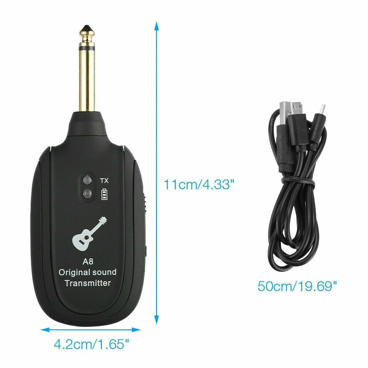 UHF Guitar Wireless System Transmitter+Receiver Built in Rechargeable Battery