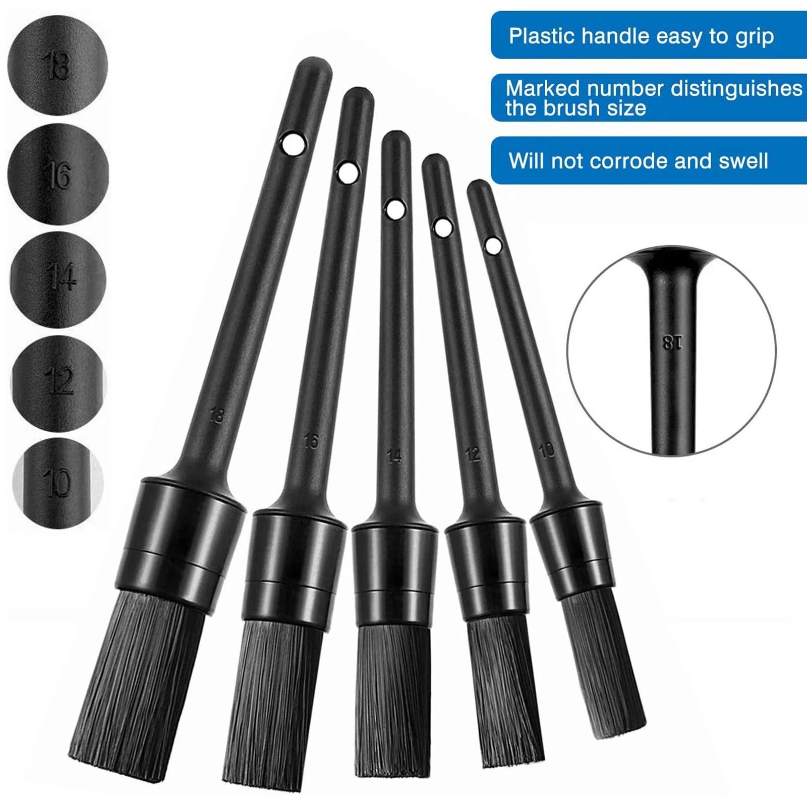 5PC Car Detailing Brush Kit Boar Hair Vehicle Auto Interior for Wheel Clean Sets