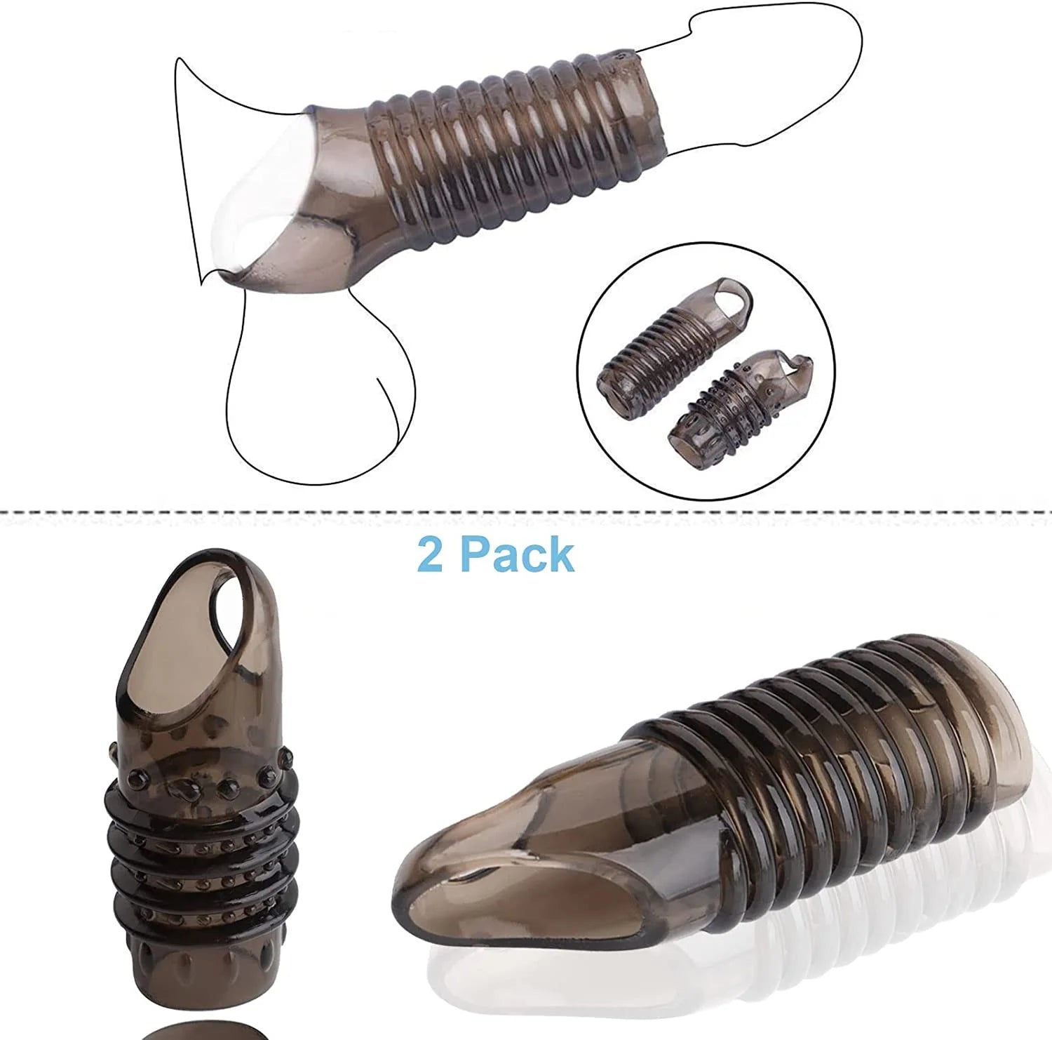 2PCS Reusable Cock Ring Glans Penis Enlarger Delayed Ejaculation Sleeve Extender