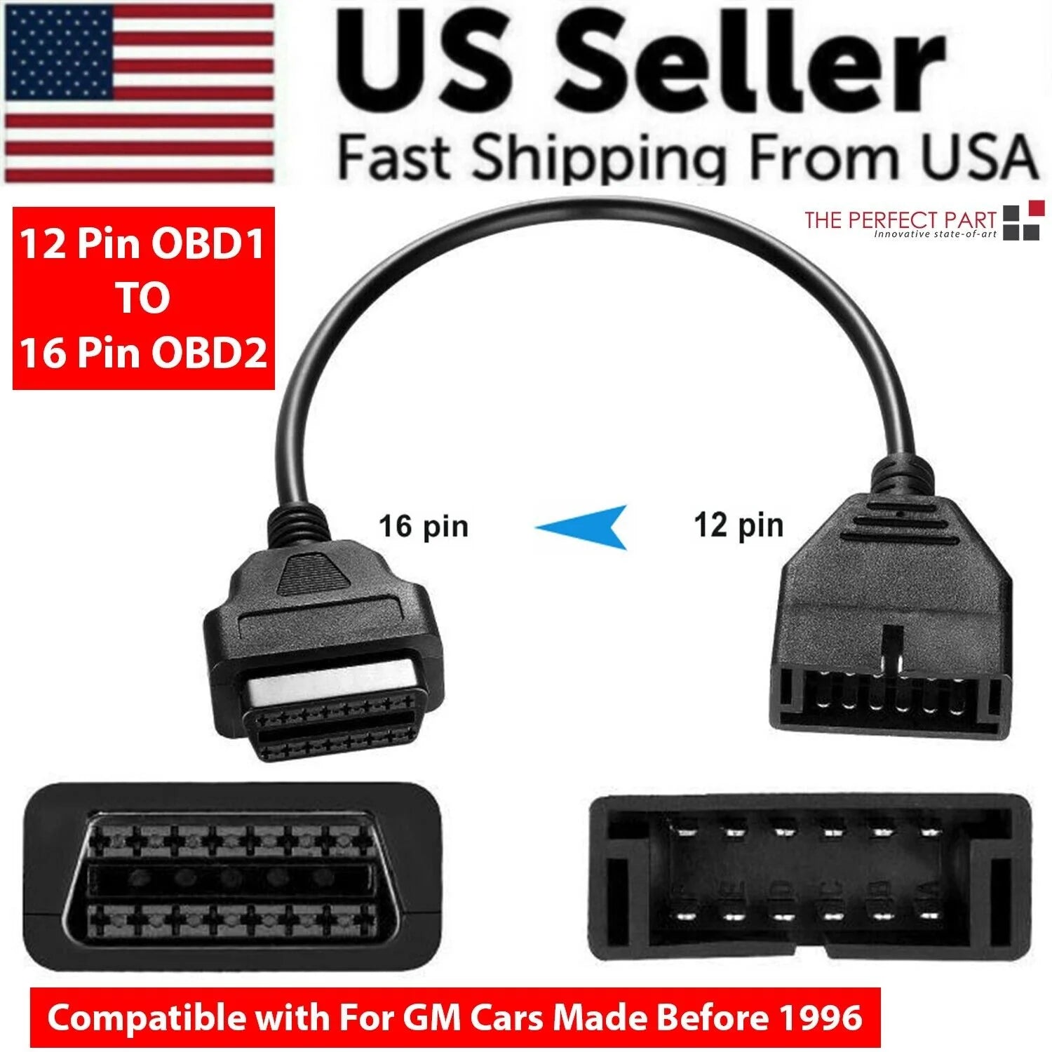 12 Pin OBD1 to 16 Pin OBD2 Convertor Adapter Cable for GM Diagnostic Scanner US