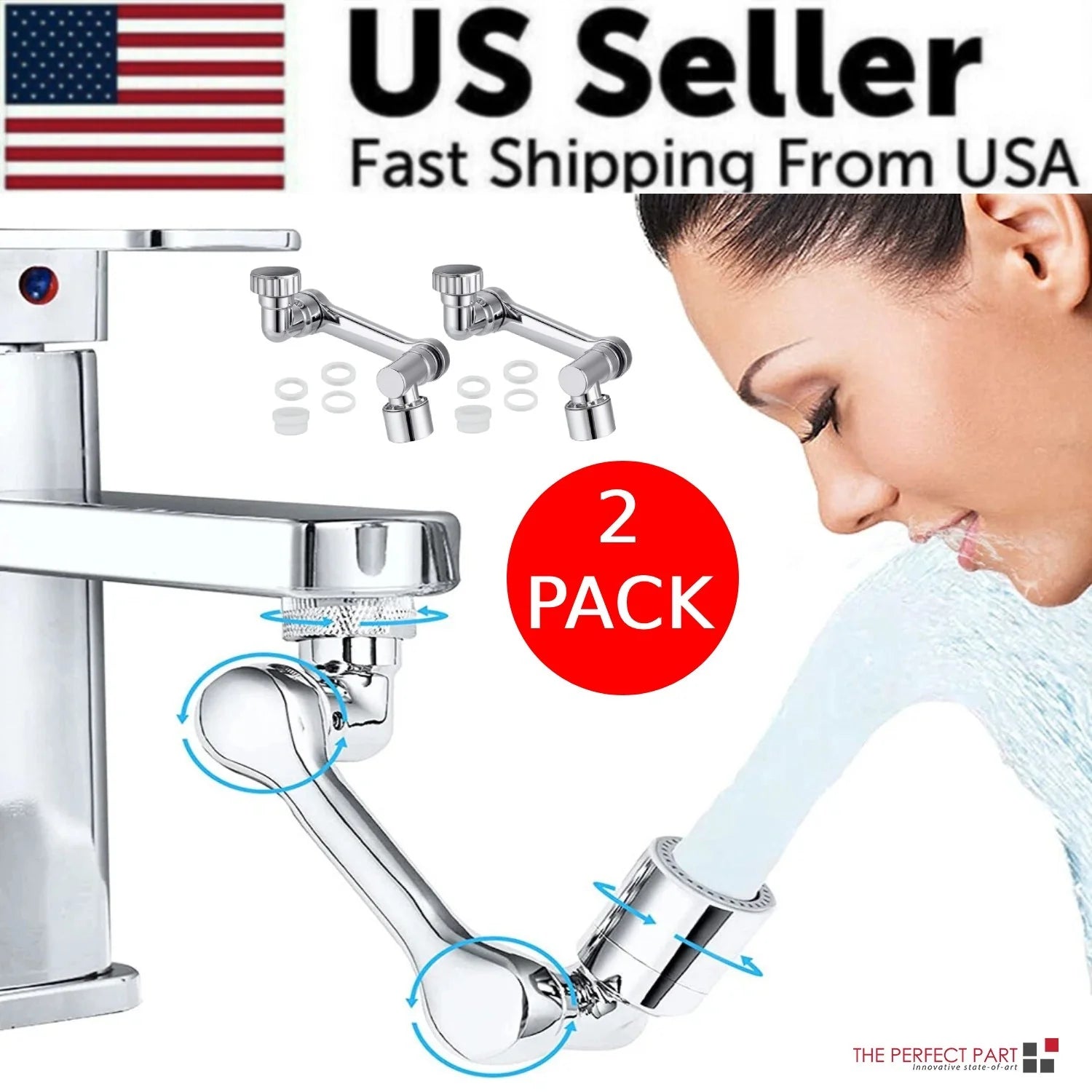 2 Pack Universal 1080° Swivel Robotic Arm Swivel Extension Abs Faucet Aerator