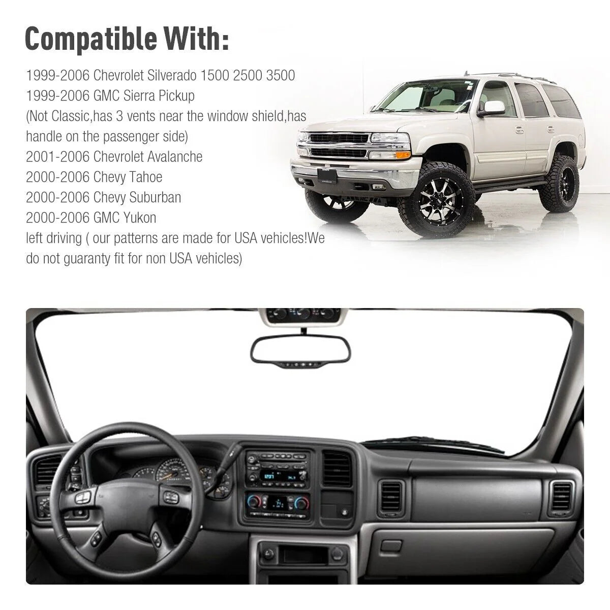 Car Dash Cover Mat Dashboard Pad for Chevy Silverado 1500 2500 Tahoe 2001-2006