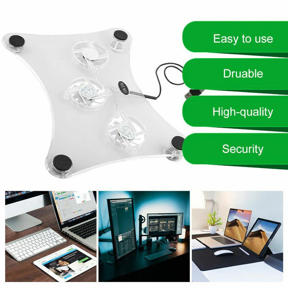 3 Fans USB Cooler Cooling Pad Stand LED Light Radiator for Laptop PC Notebook